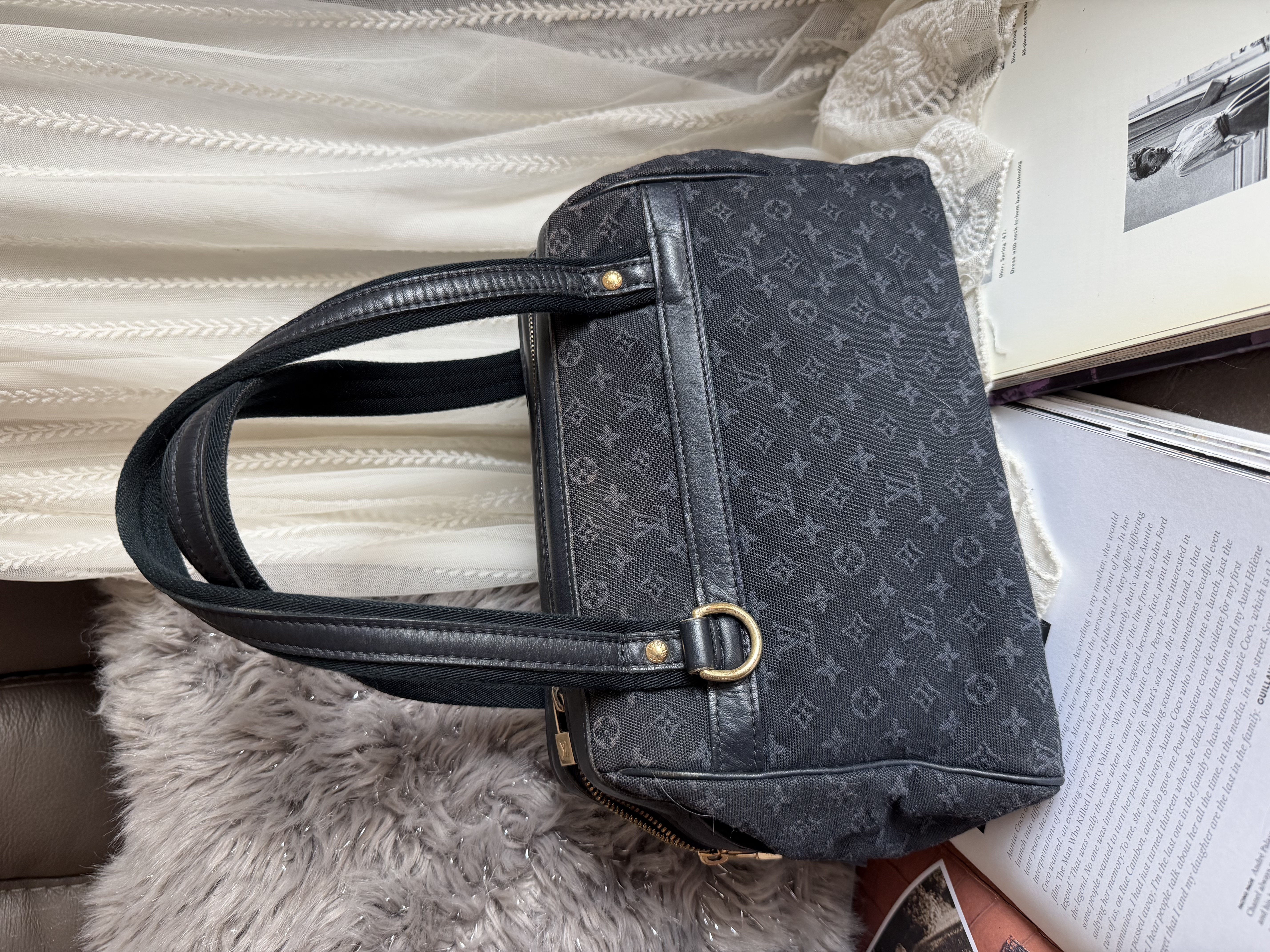 Vintage louis vuitton navy denim Monogram Mini Lin Josephine PM 