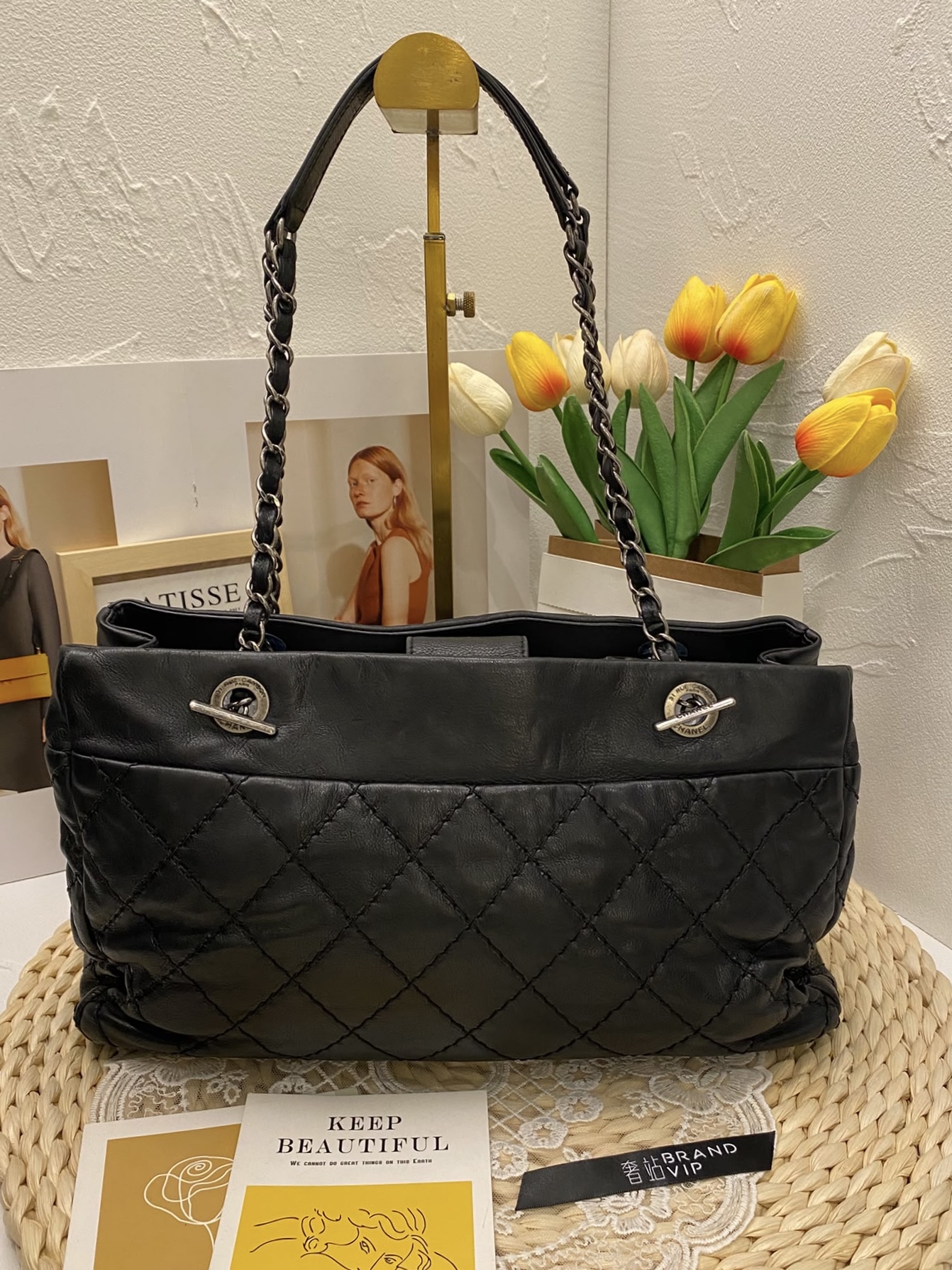 Chanel Quilted Crumpled Calfskin Tote Bag