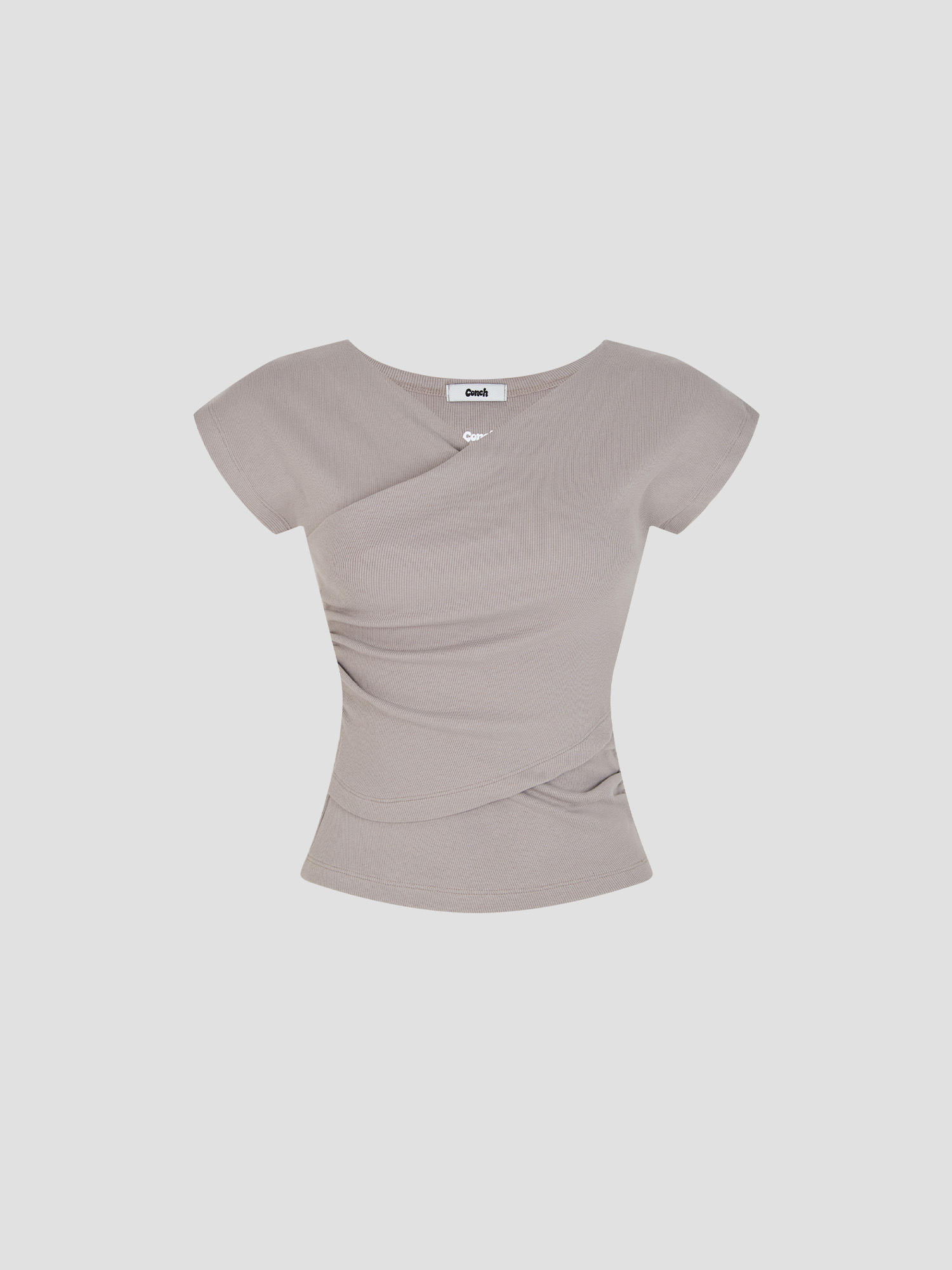 預購_V-neck Ribbed Shirred T-shirt by Conch