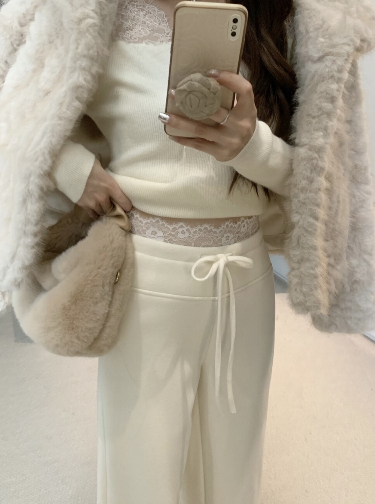 4568 Lace Waist Pants"奶白色蕾丝腰休闲裤"