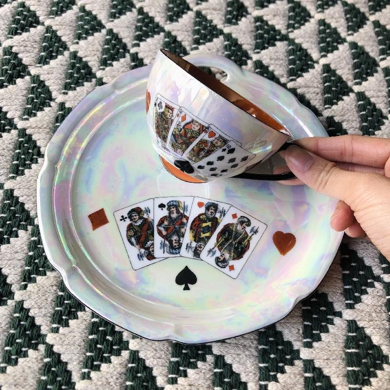Vintage Made in Germany Pearlized Poker Pattern Tennis Set - 1 Cup + 1 Plate (MT412-1/2)