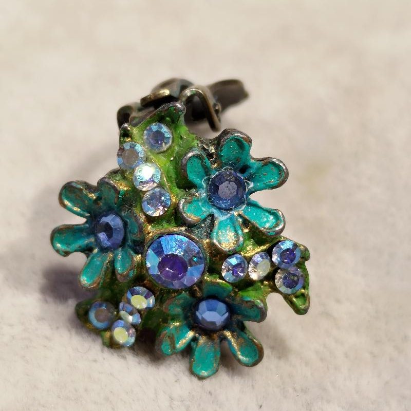 C.a. 1960s German Hand-painted Fairy Floral Cluster Clip Earrings(NA0724)