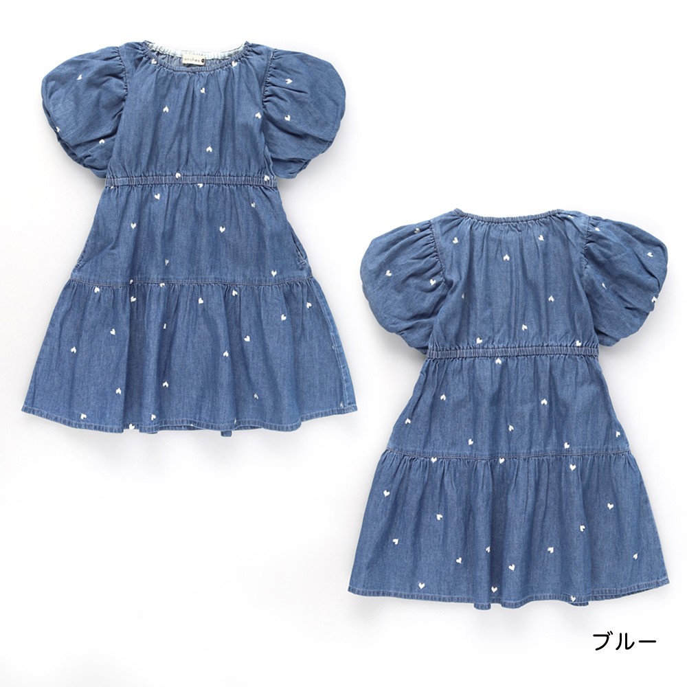 🆕【⭐訂購⭐】🌀 🇯🇵 日本直送 愛心刺繡 燈籠袖 喇叭 牛仔連身裙 ［2款選］🌀 [ELGA-0055][260811]