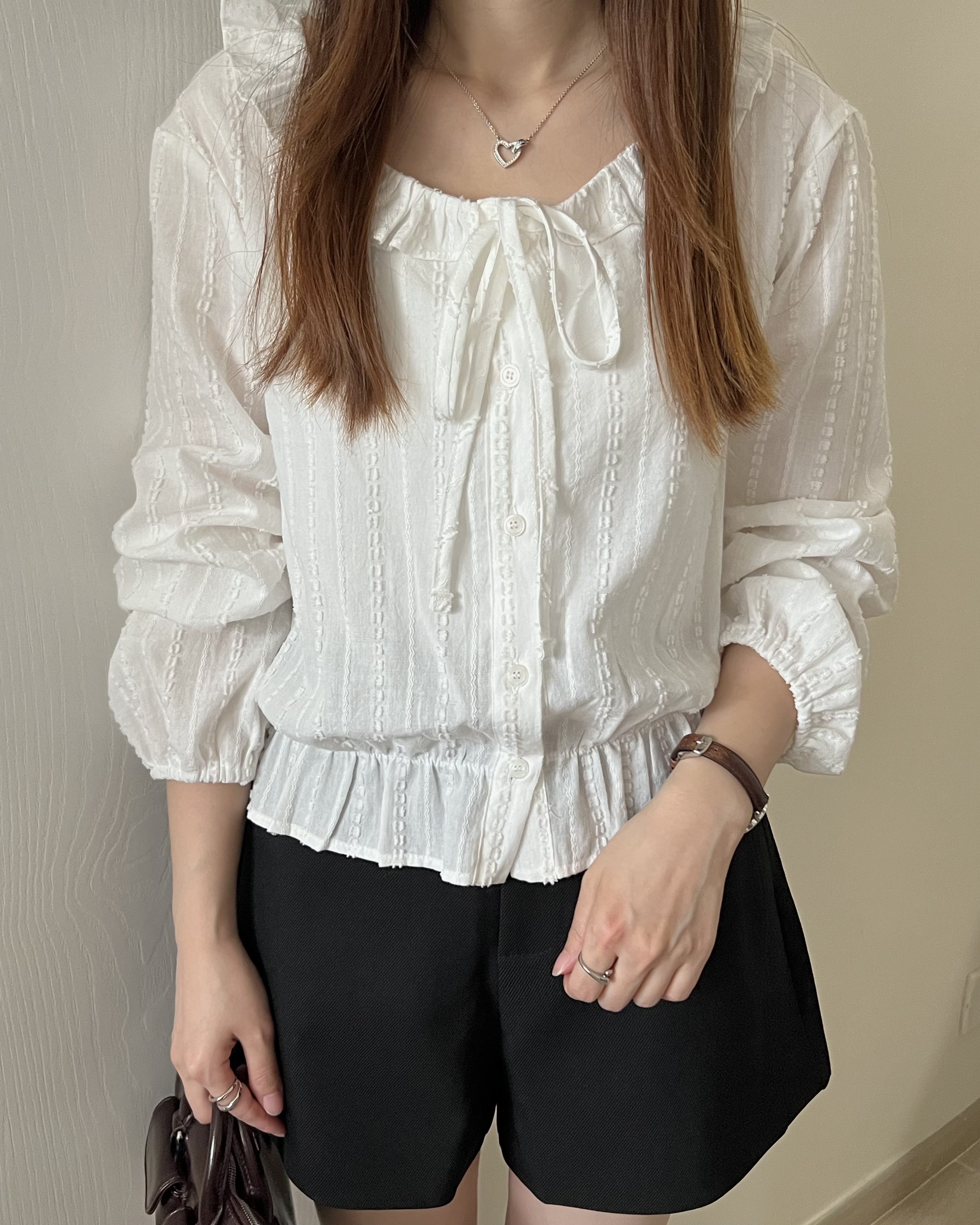 法式甜美虛線紋綁帶blouse 現貨