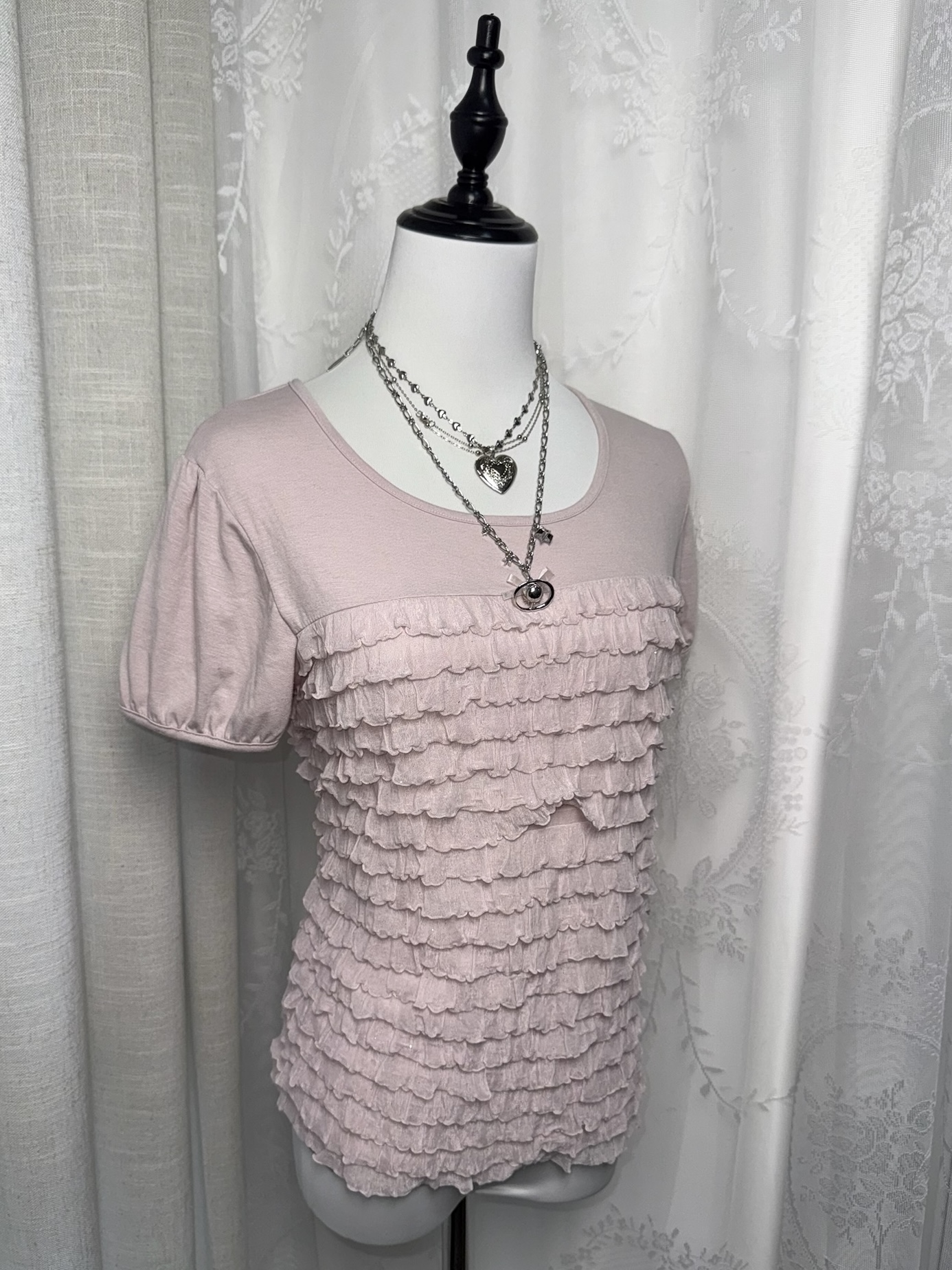 Pink Ruffle Tiered Short Sleeve Top