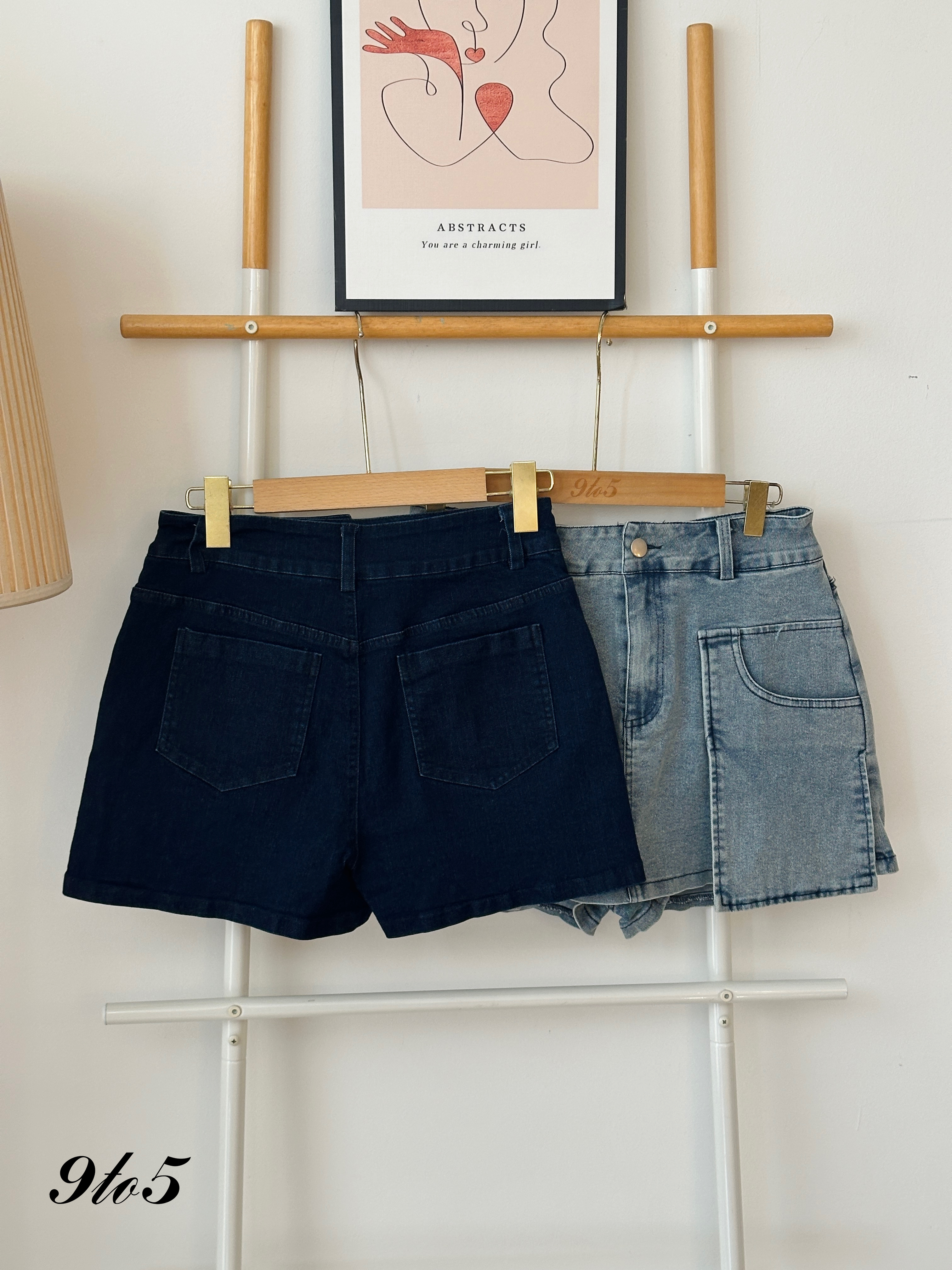 S1778 Denim Short Skort - Dark Blue & Light Blue