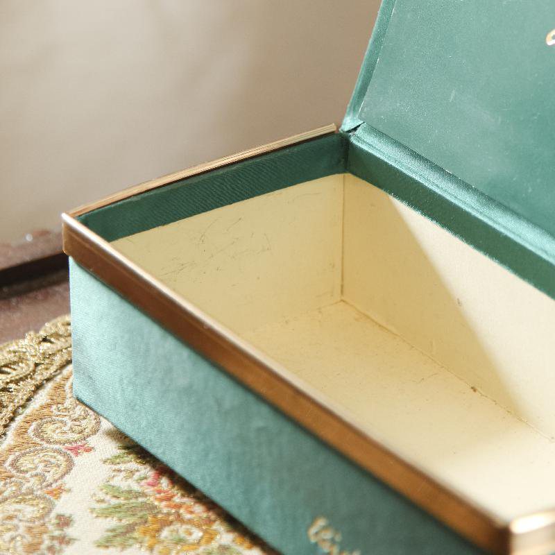 Elizabeth Arden Emerald Green Satin Box with Floral Porcelain from Germany(RU012)