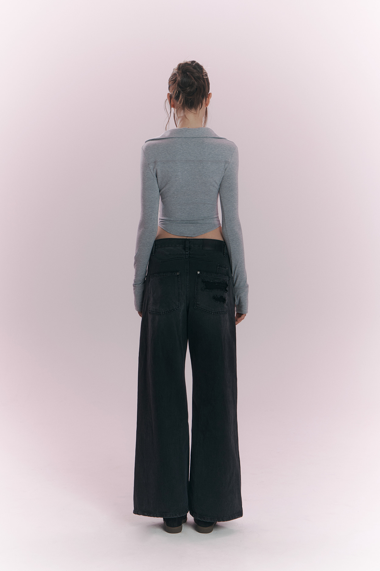 pleaseNOFOLLOW - Mamie Snap Button Slim Shirts (Melange Grey)