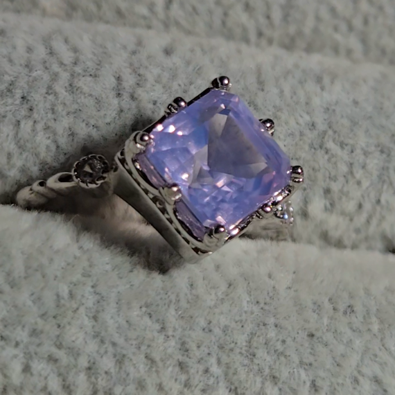 Lavender moon quartz princess cut ring in adjustable sterling silver (C) - RQ155