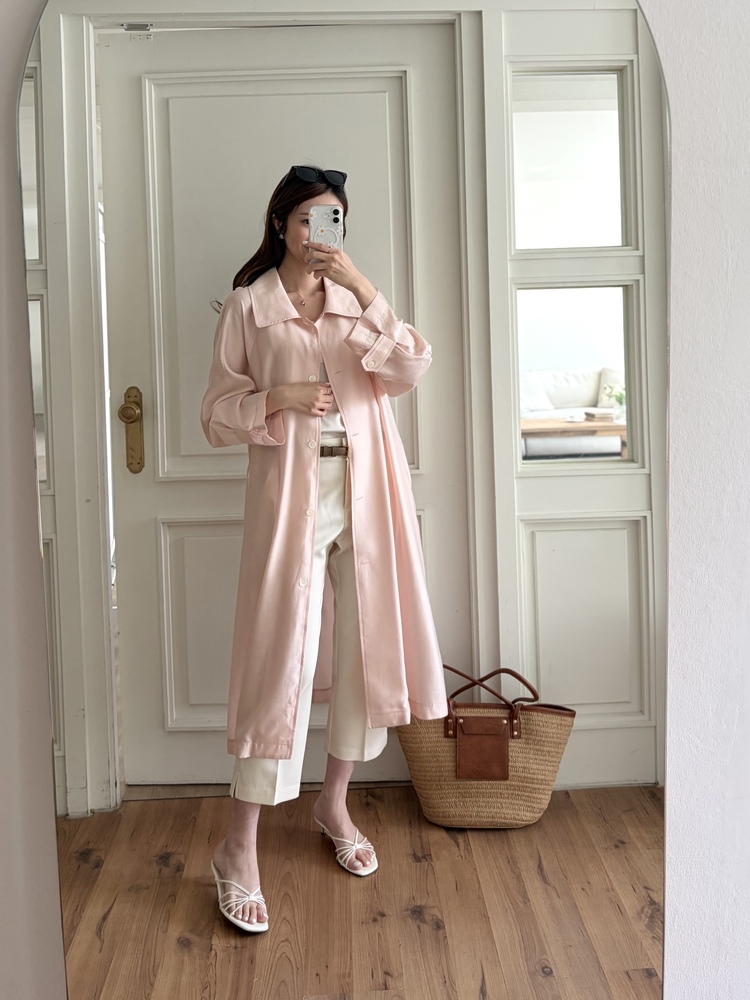 Silky Belted Trench Coat (Pink)