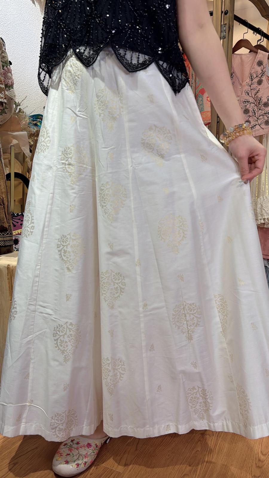 2889 Pearl White Golden Stampling Wide Legs Pants 37"