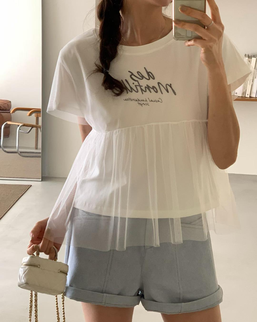 甜美仙氣感網紗拼接 Tee