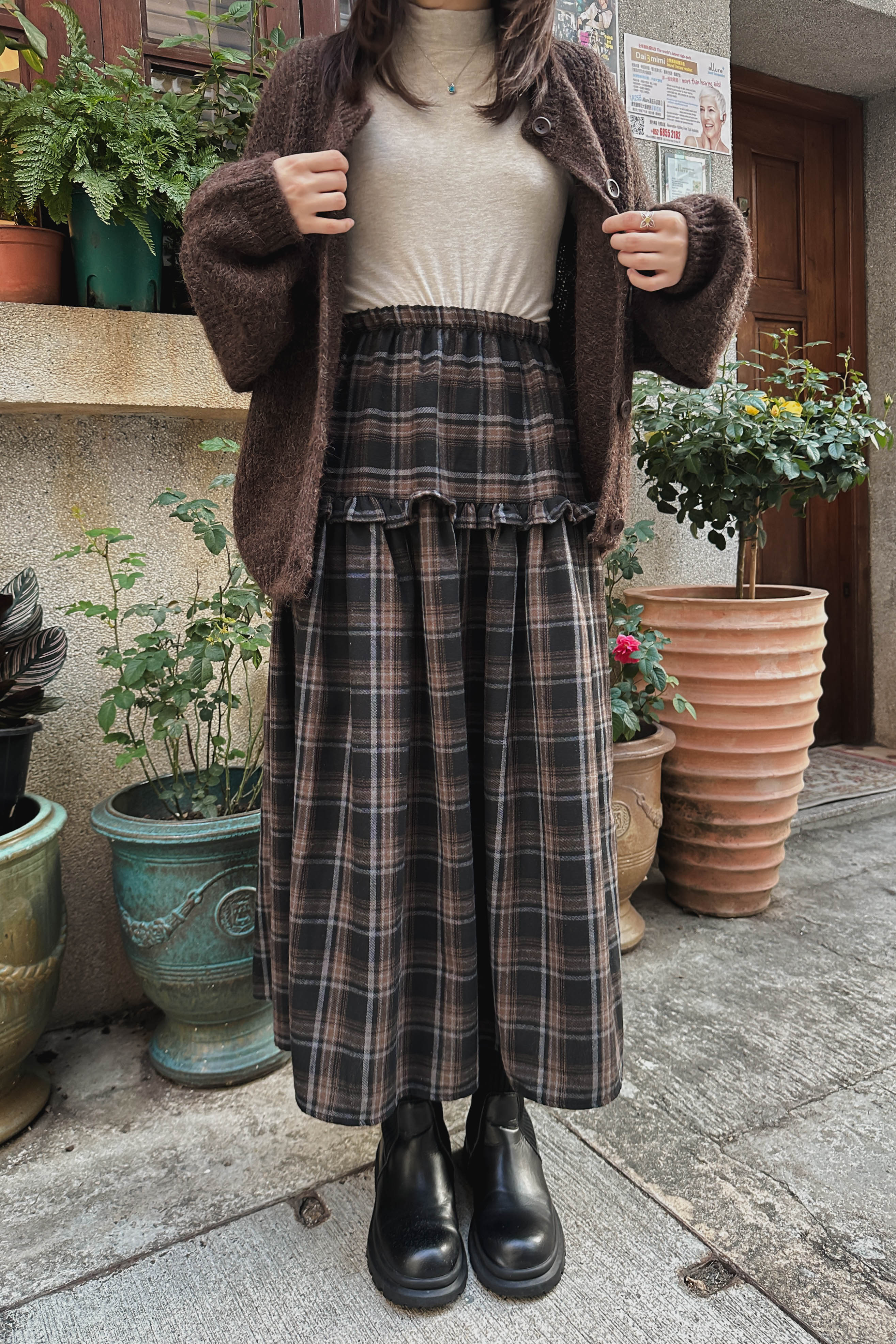 格紋荷葉邊半身裙 (兩色入)