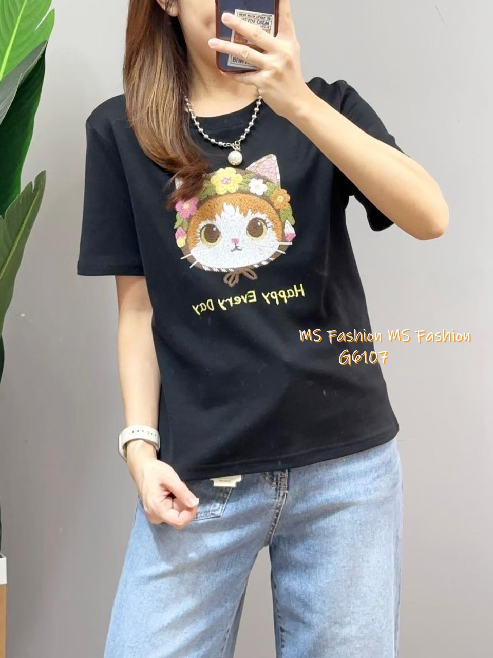 G6107 韓國🇰🇷刺繡貓咪tee