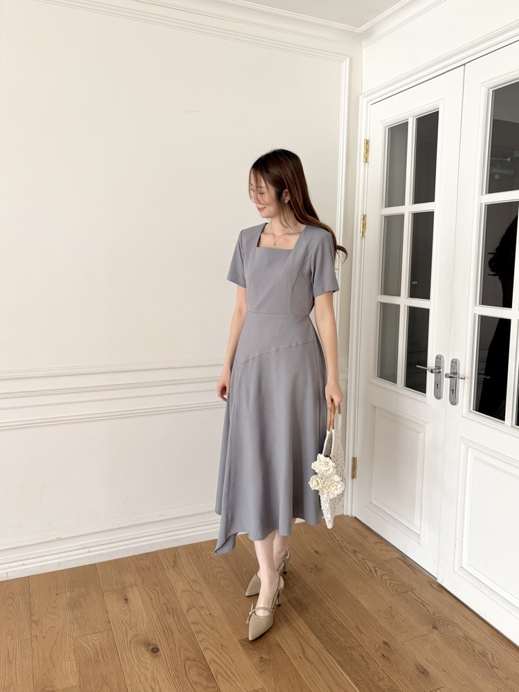 Asymmetric Striped Dress (Grey)