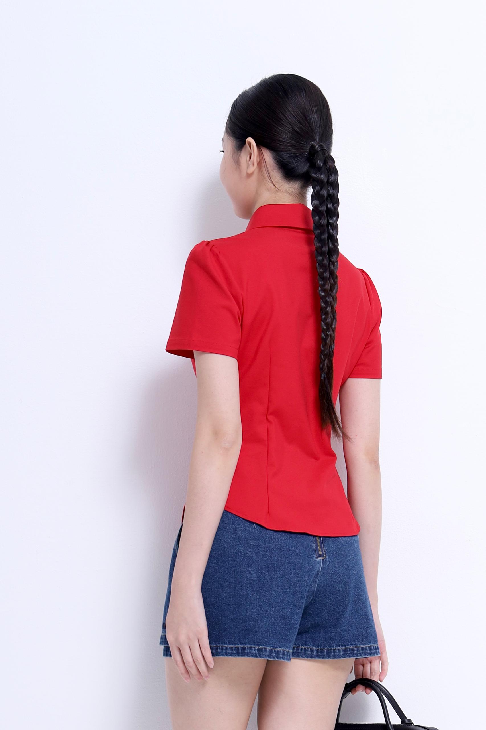 CB2678 COLLARED SLIM WAISTED BLOUSE