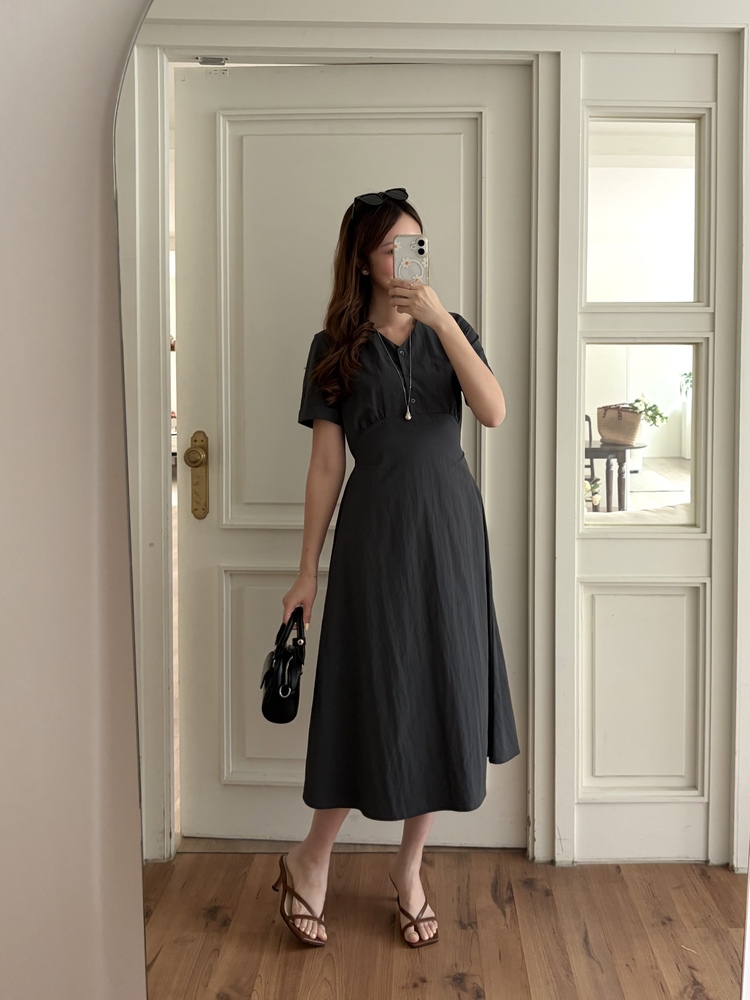 Evie Front Button Dress (Charcoal)
