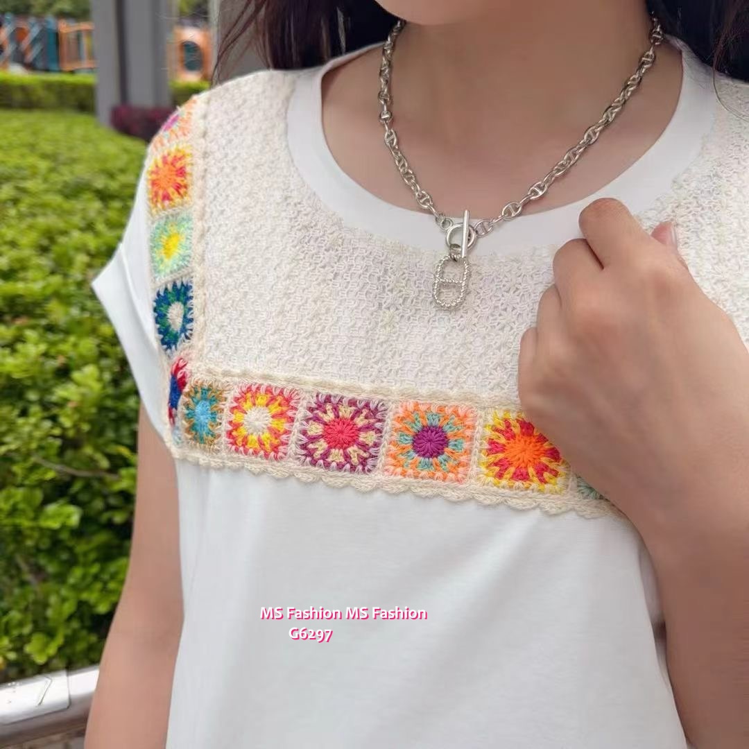 G6297 韓國🇰🇷彩色勾花pattern top