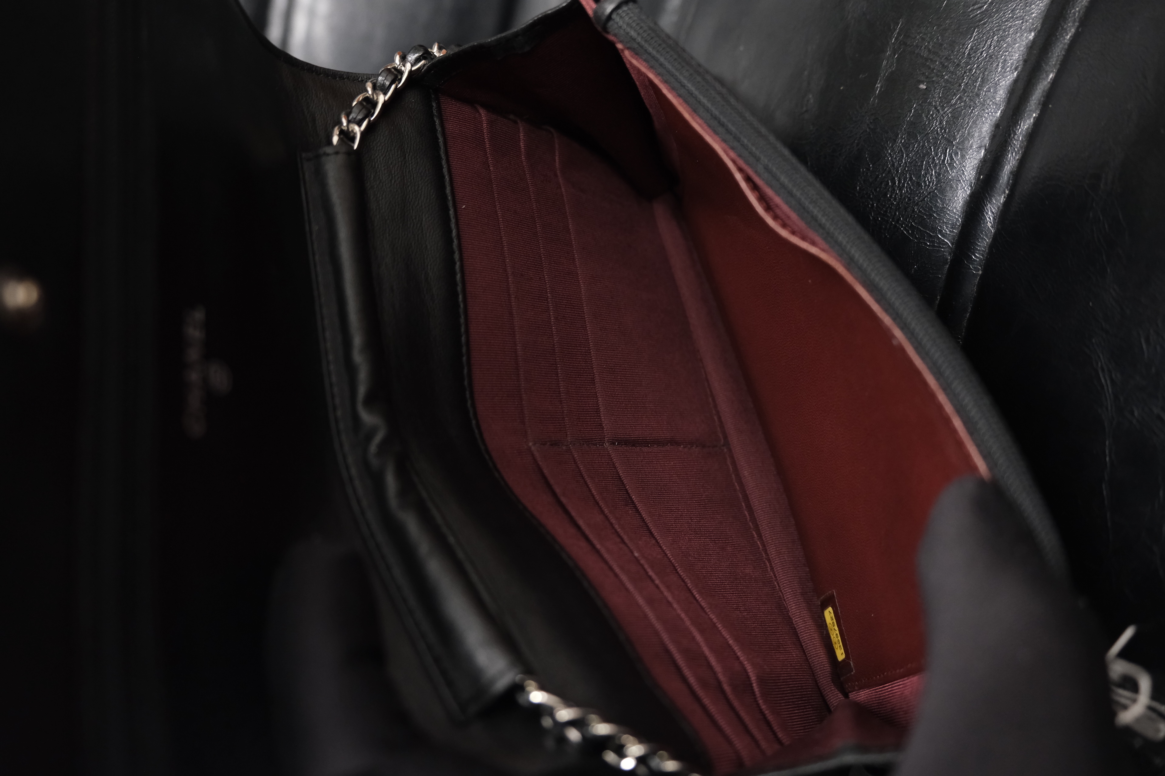 Chanel Lambskin Chain Wallet Black Silver 