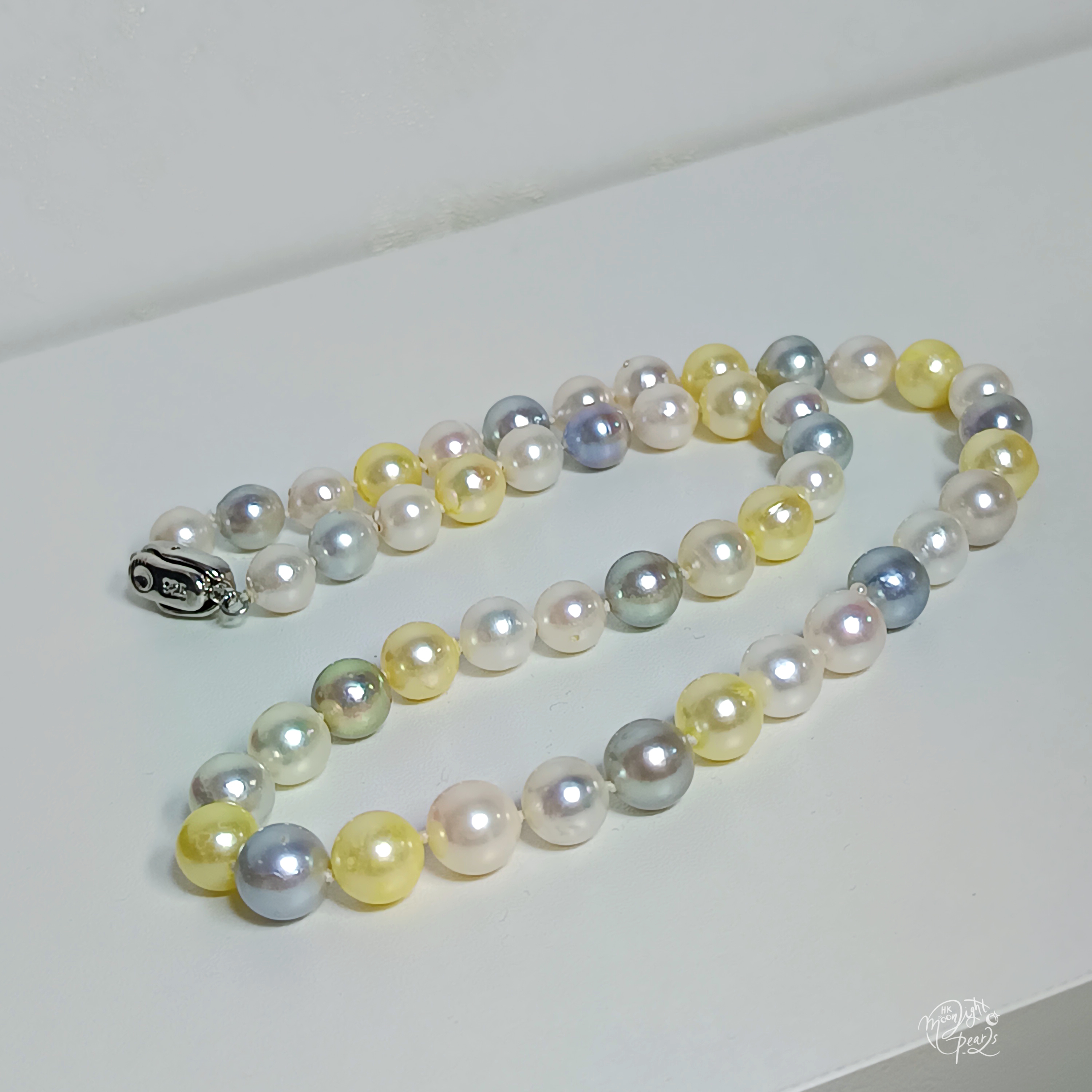 基本正圓極強光日本akoya糖果色海水珍珠925扣項鍊