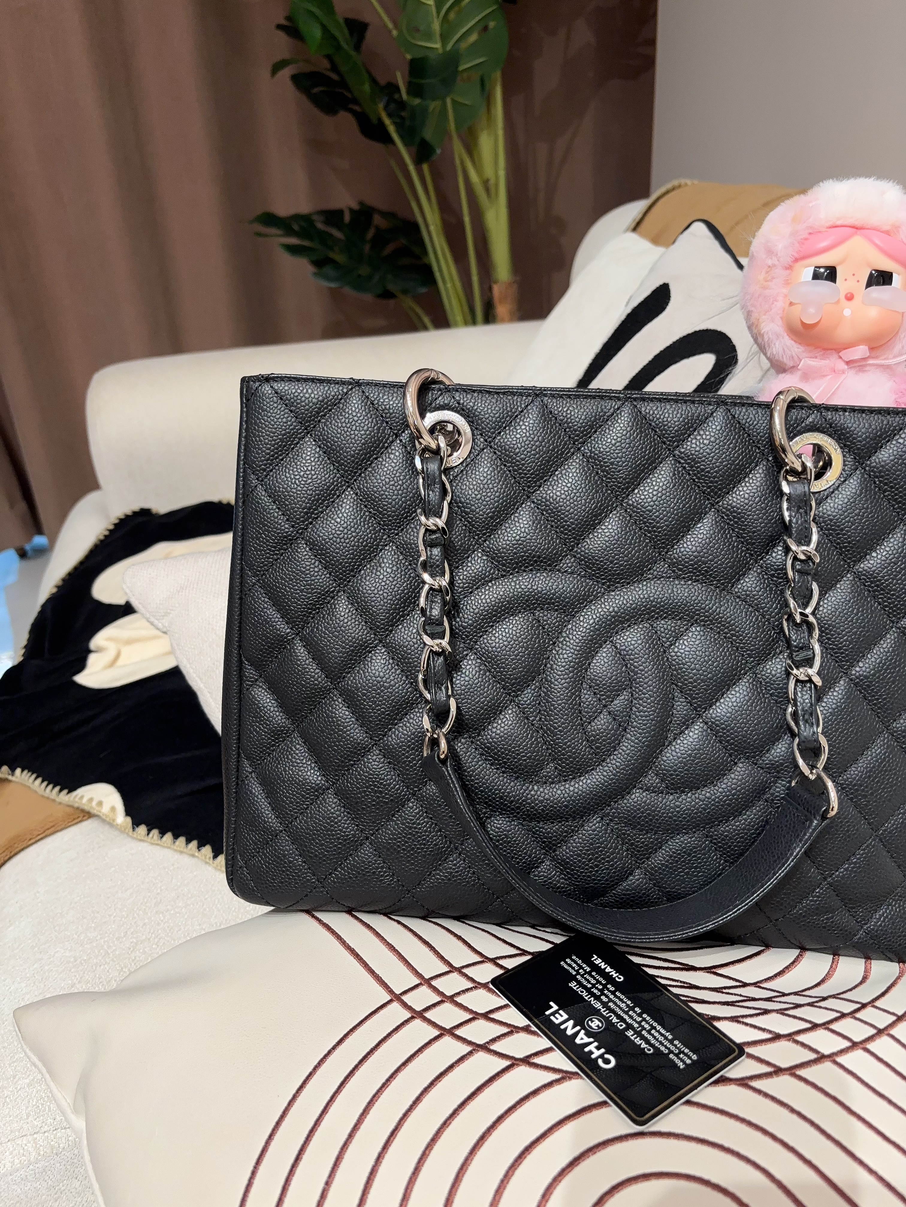 Chanel GST grand shopping tote 黑色荔枝牛皮銀鏈 100%Authentic, 98%new✅card✅Dust bag✅Box