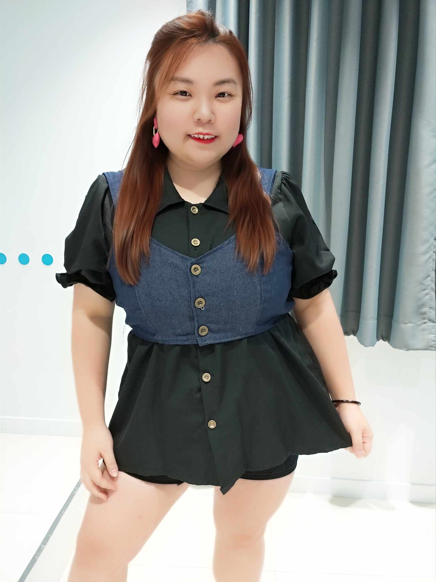 ENA04 TDA10 泡泡袖衬衫+牛仔马甲套装