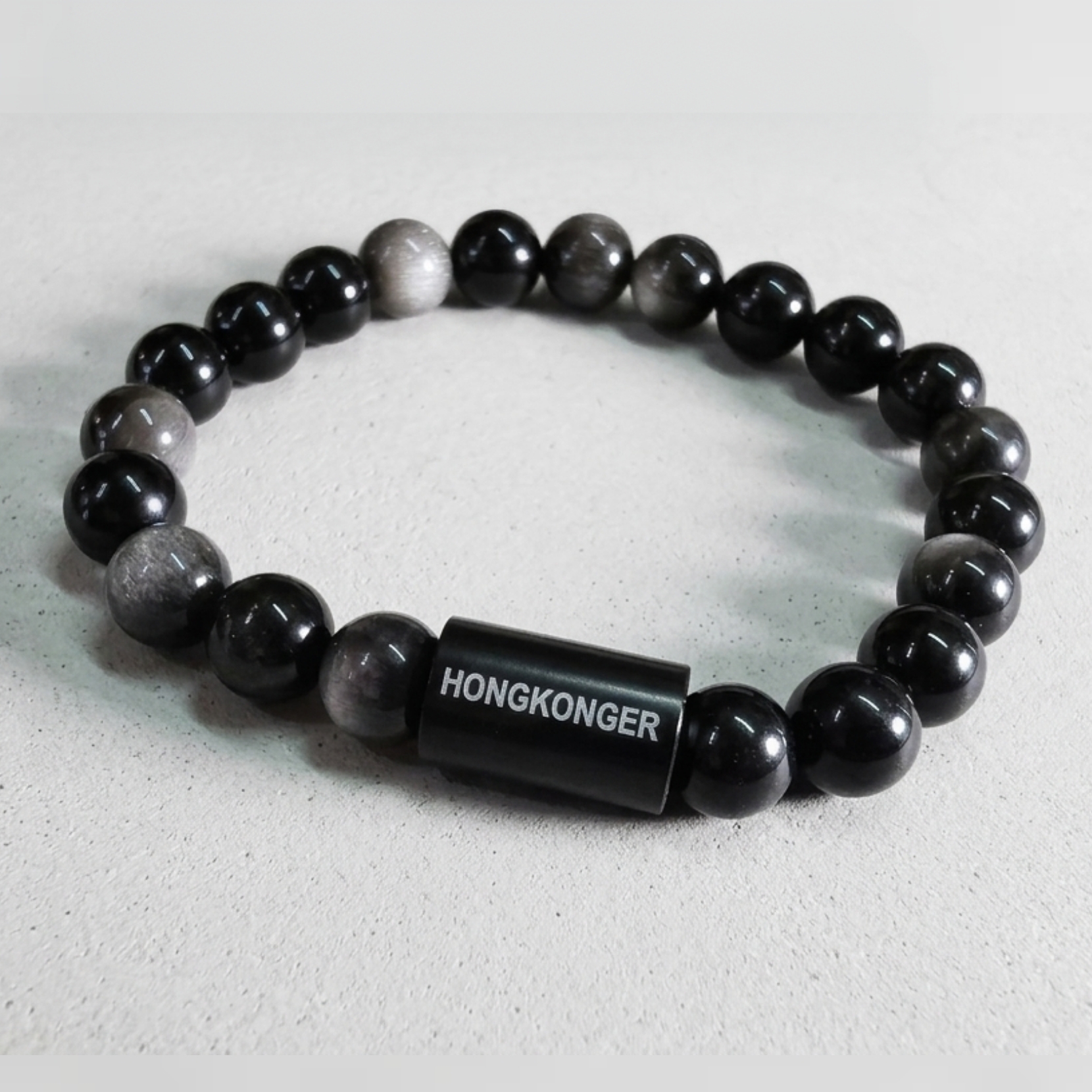 【銀影山脈】銀耀石金屬飾筒手串