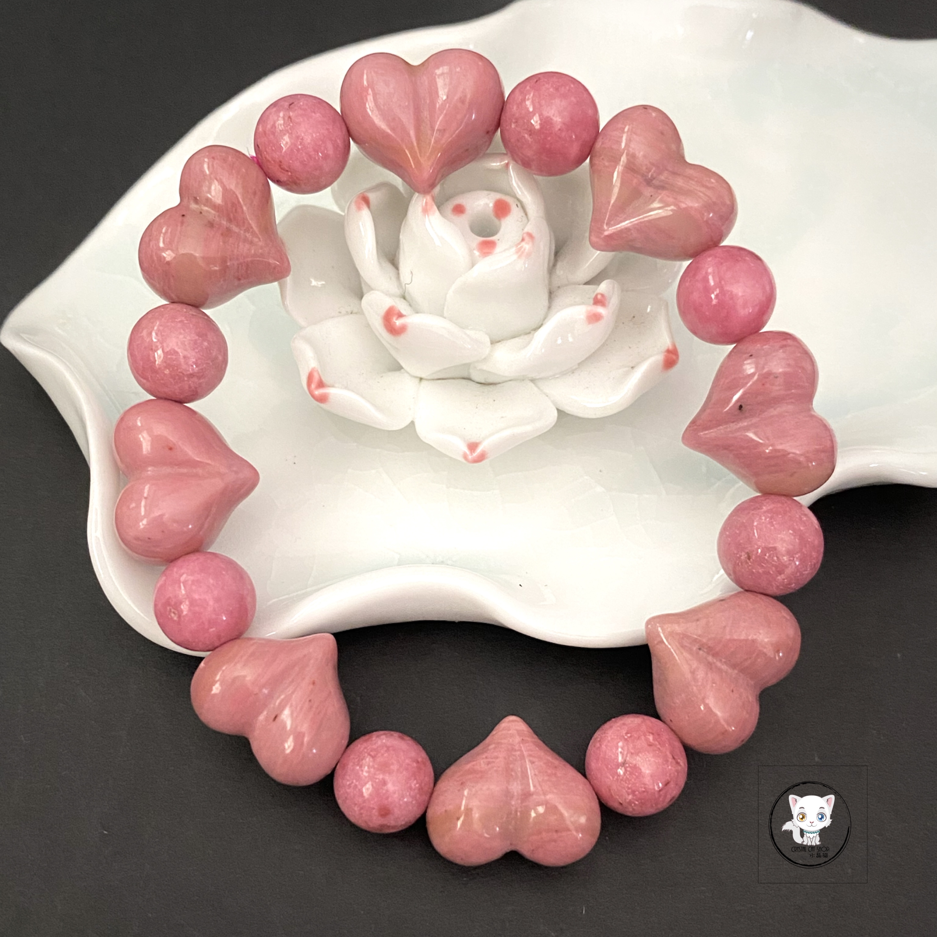 薔薇輝石愛心手鏈 13.5mm