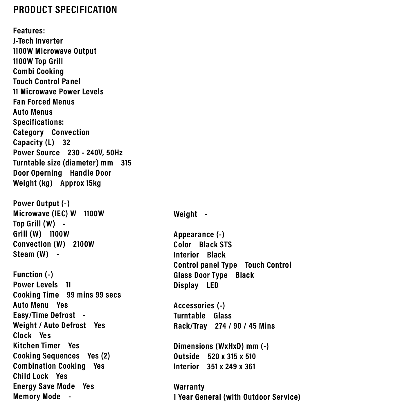 Sharp 32L Convection Microwave Oven (R859EBS)