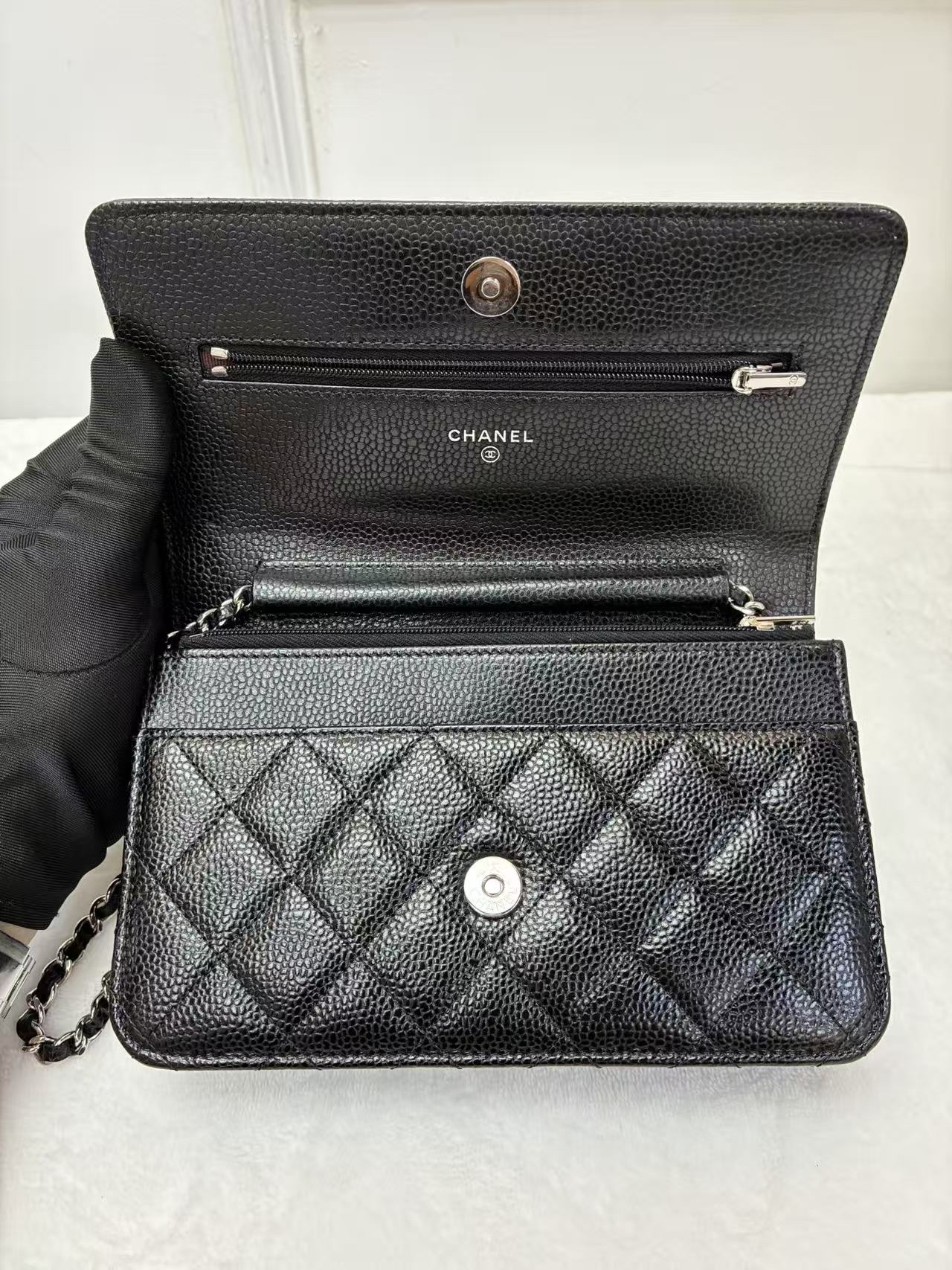 Chanel香奈兒 WOC黑銀荔枝皮.Fullset 附送護袋三寶