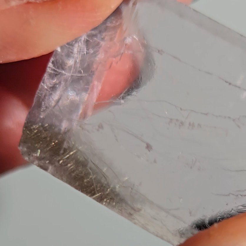 Purple calcite cube with silver rutiles - PC7