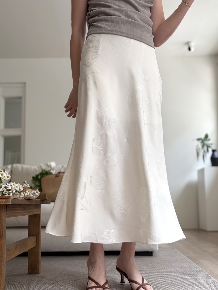 Floral Silky Skirt (Ivory)