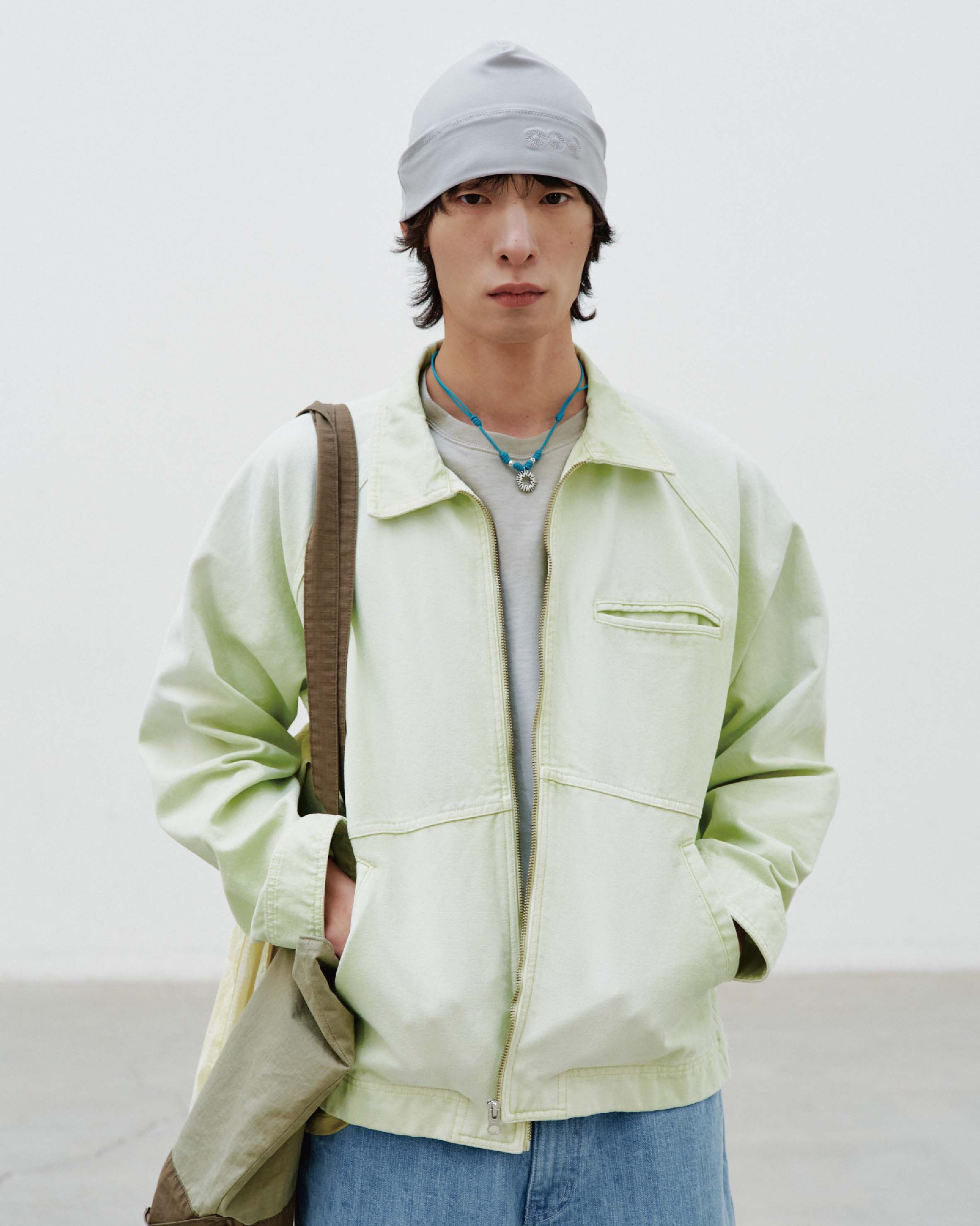 999HUMANITY  - WASHED CANVAS TRUCKER JACKET (LIGHT GREEN)