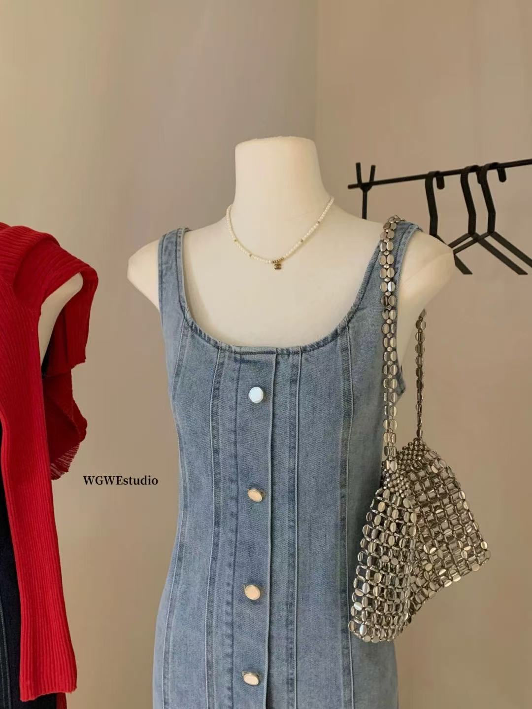 DR363复古蓝色牛仔裙