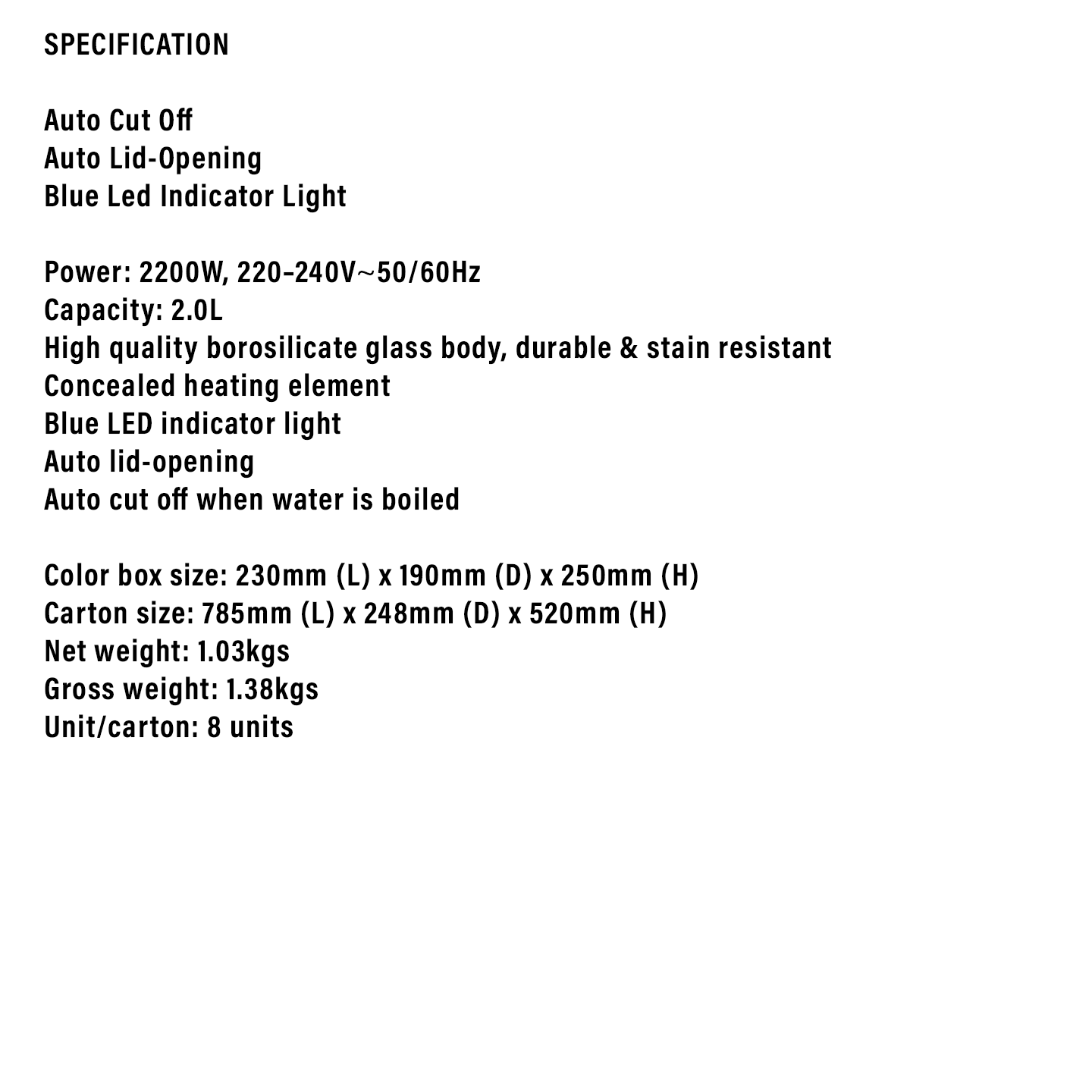 Faber 2.0L Cristallo Jug Kettle FCK 180BK