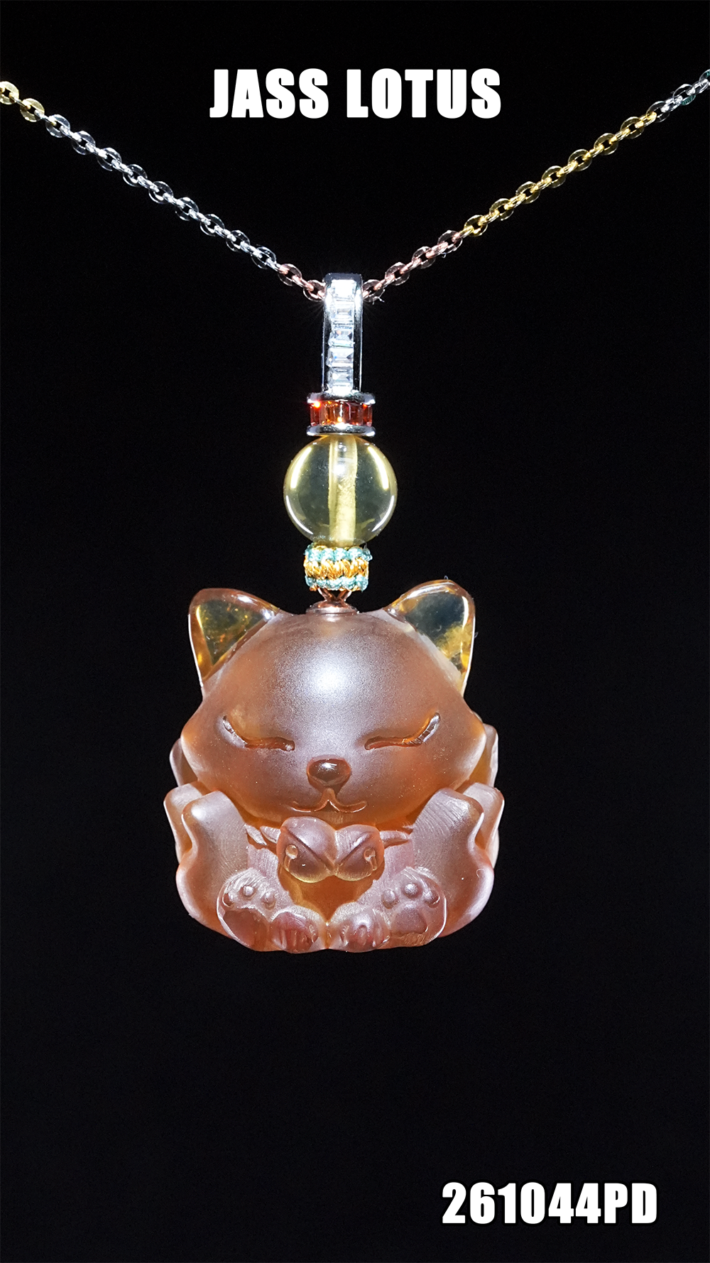 緬甸天然琥珀金棕珀九尾狐吊墜