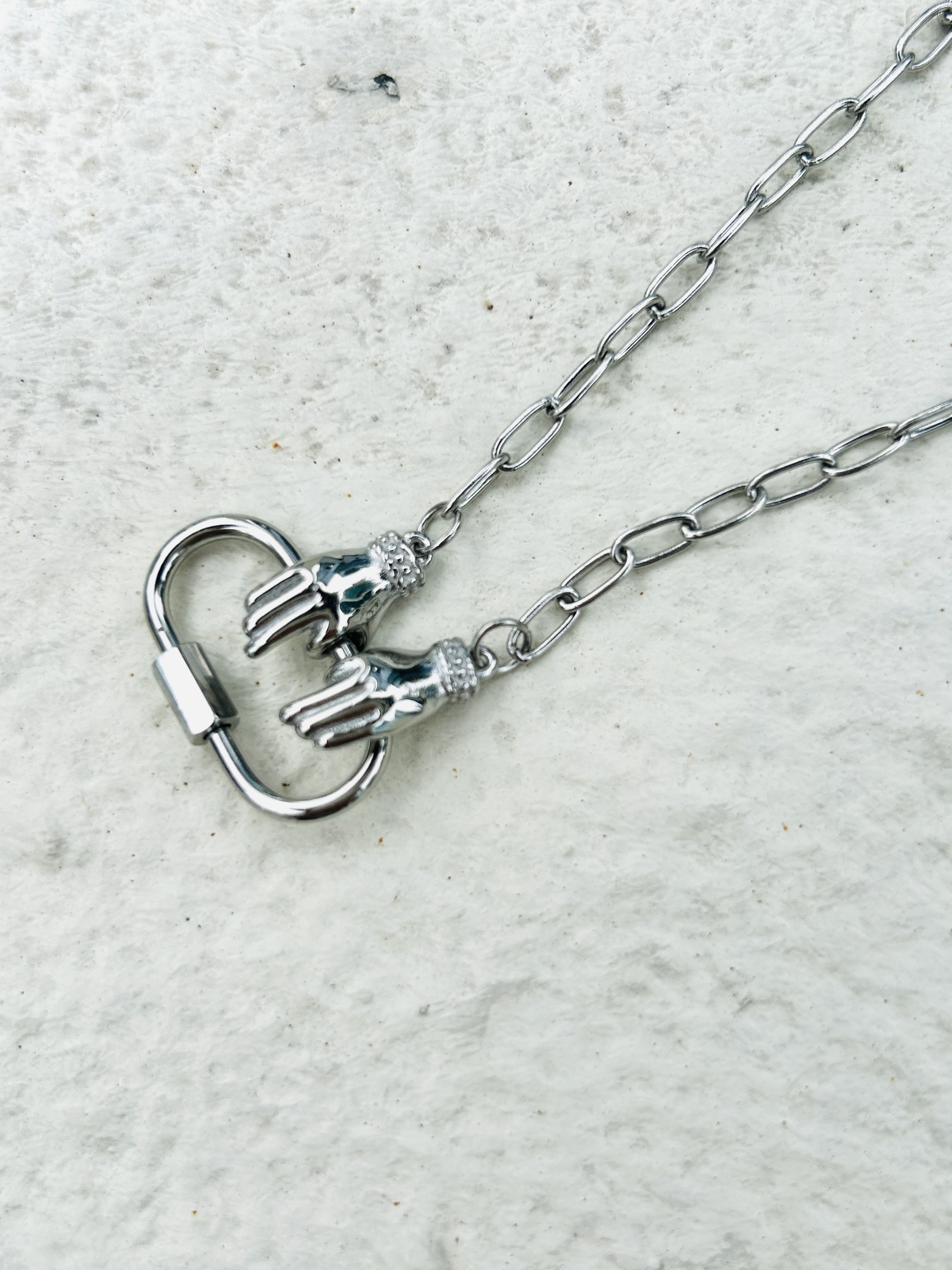 Silver hand stainless necklace