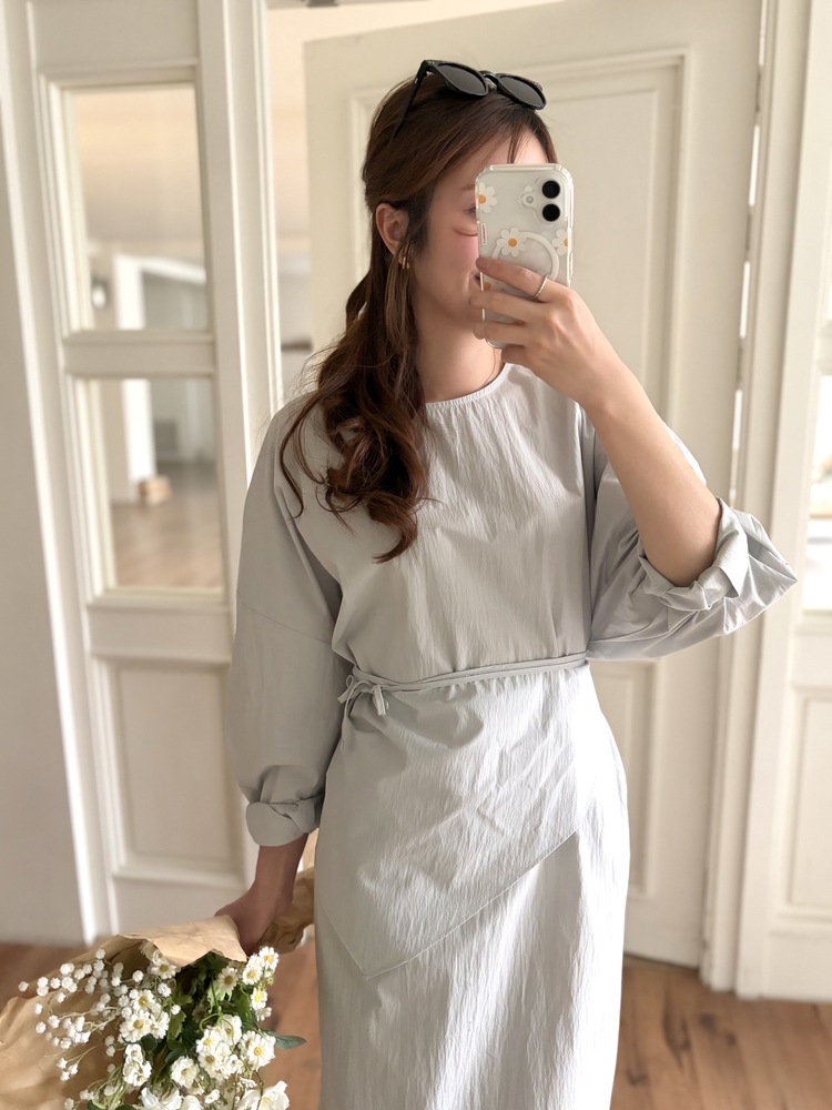 Wrap-Accent Dress (Misty Blue)