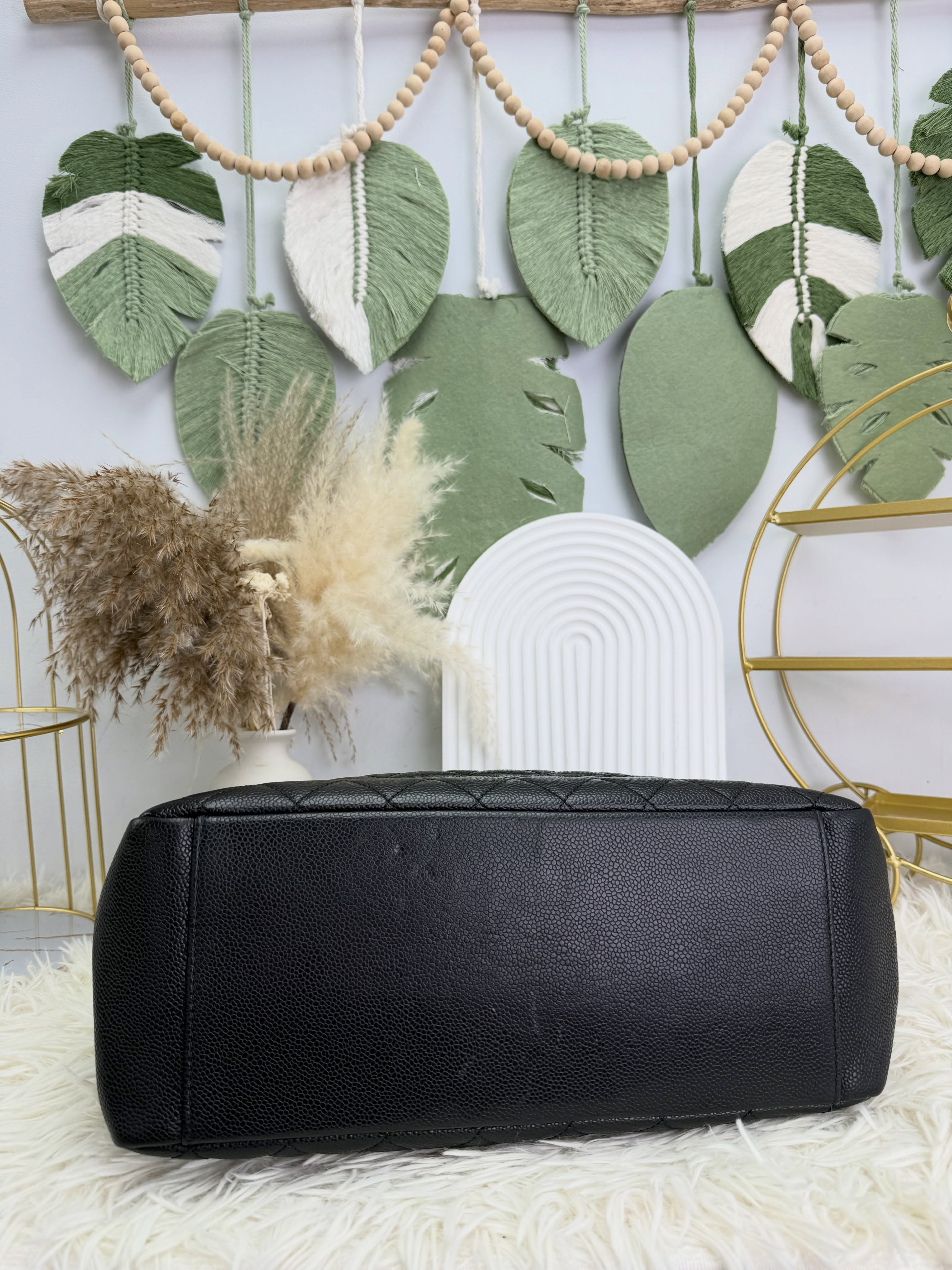 Chanel👜 PRE OWNED 🛍️Grand Shopping Tote 黑銀荔枝牛皮🖤  