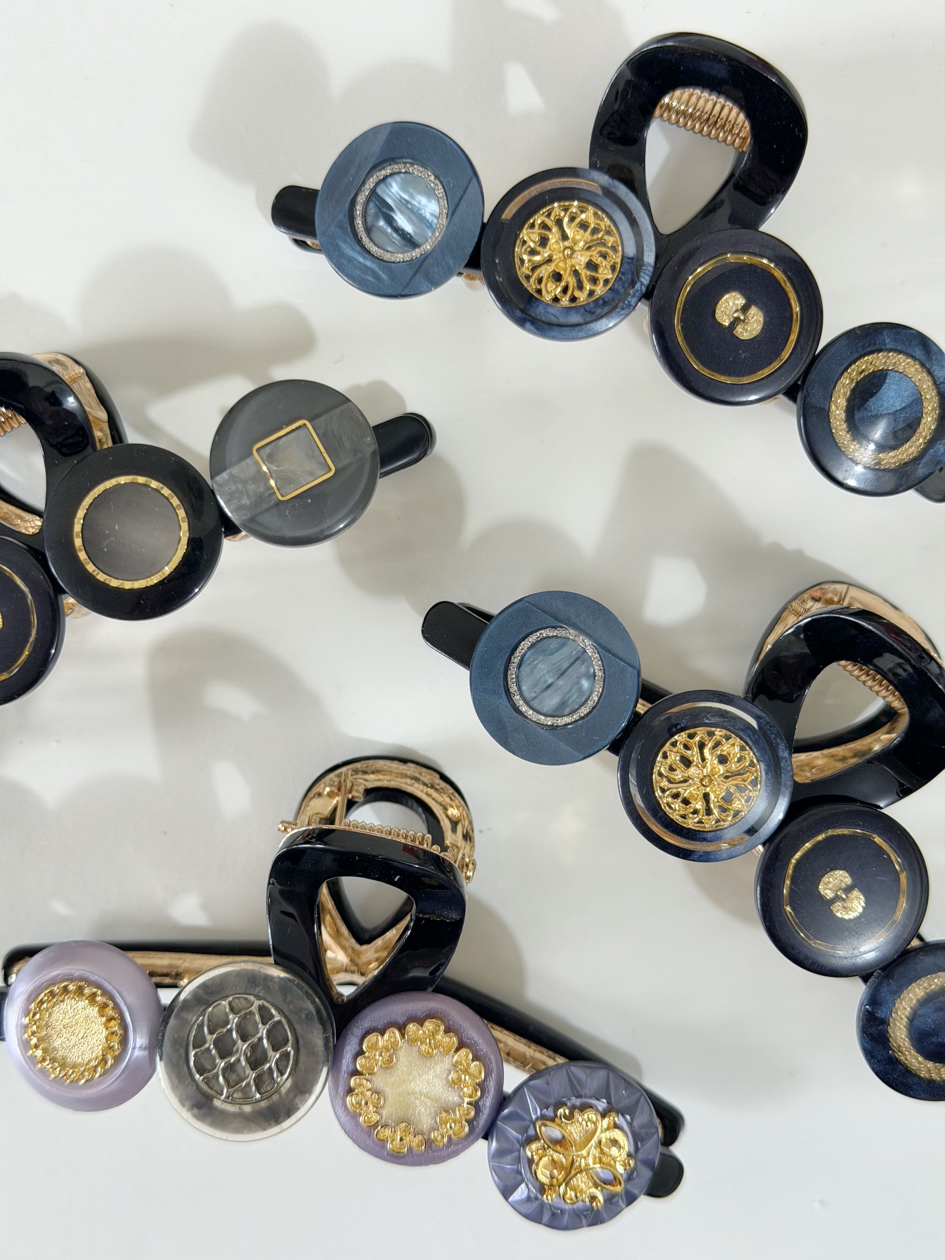 復古鈕扣髮夾/黑色系 8cm長