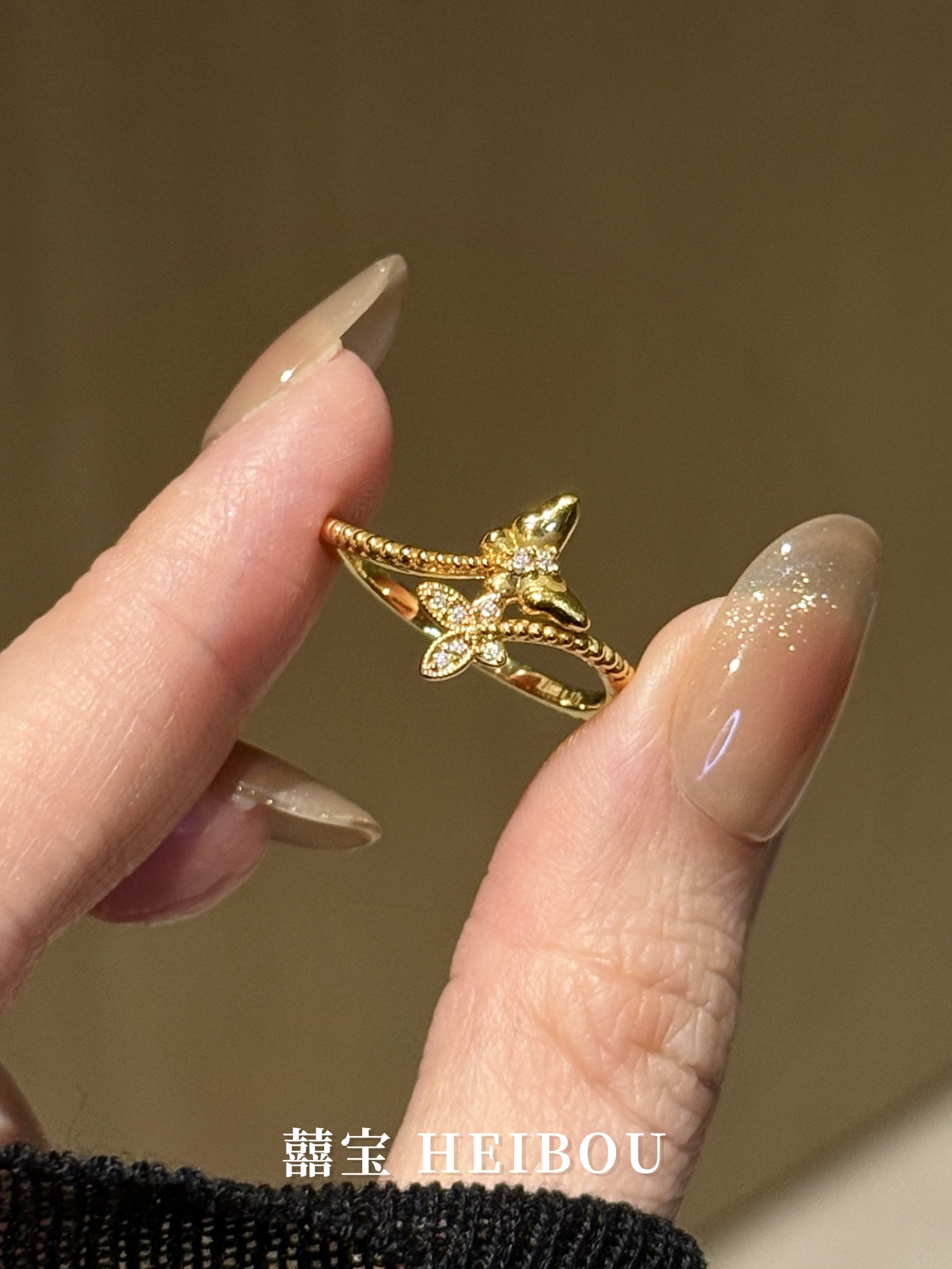 【6D镶嵌】点钻双蝶戒指