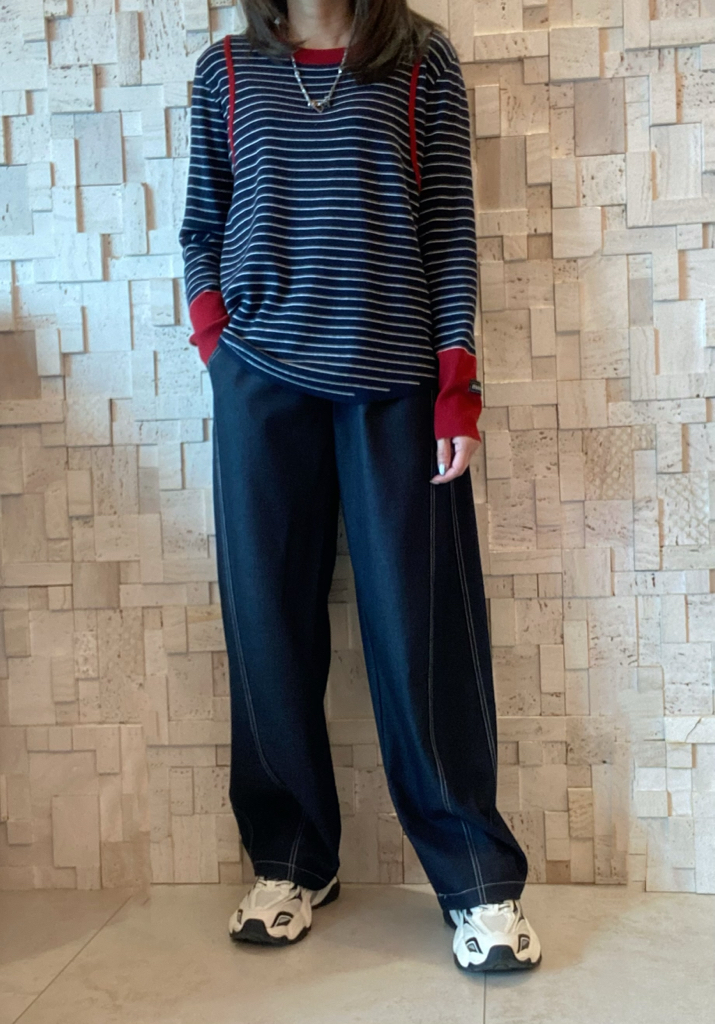 #2067 橫間拼色針織Top