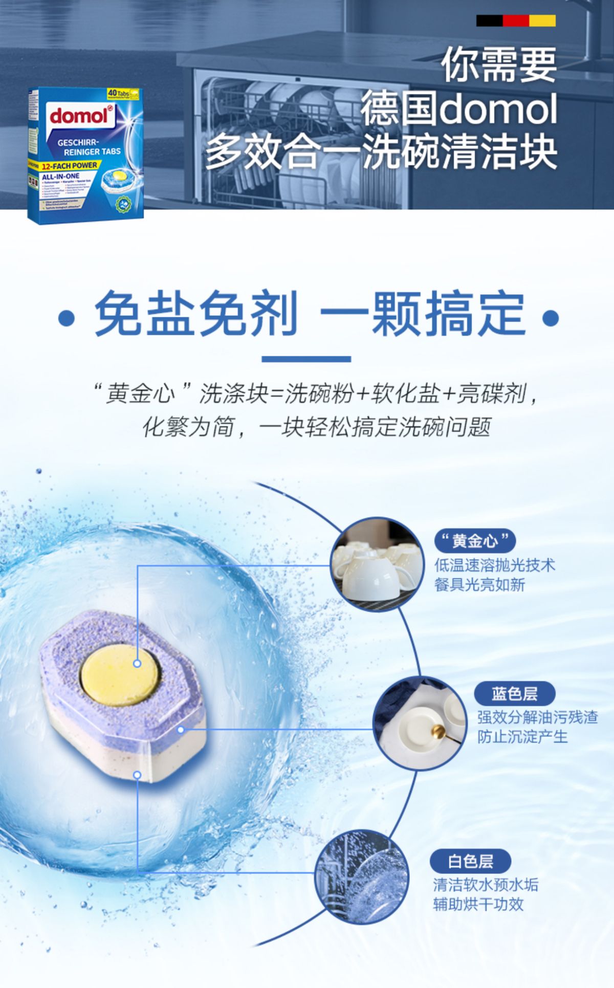 德國進口 domol 洗碗機專用洗滌塊 40粒裝 平行進口