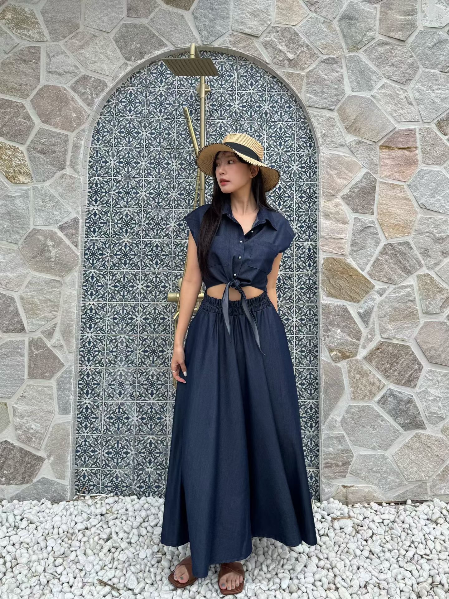 M1 綁結薄牛仔Top 