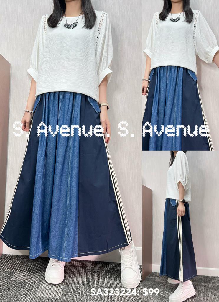 SA323224: 中袖側通花pattern雪紡top