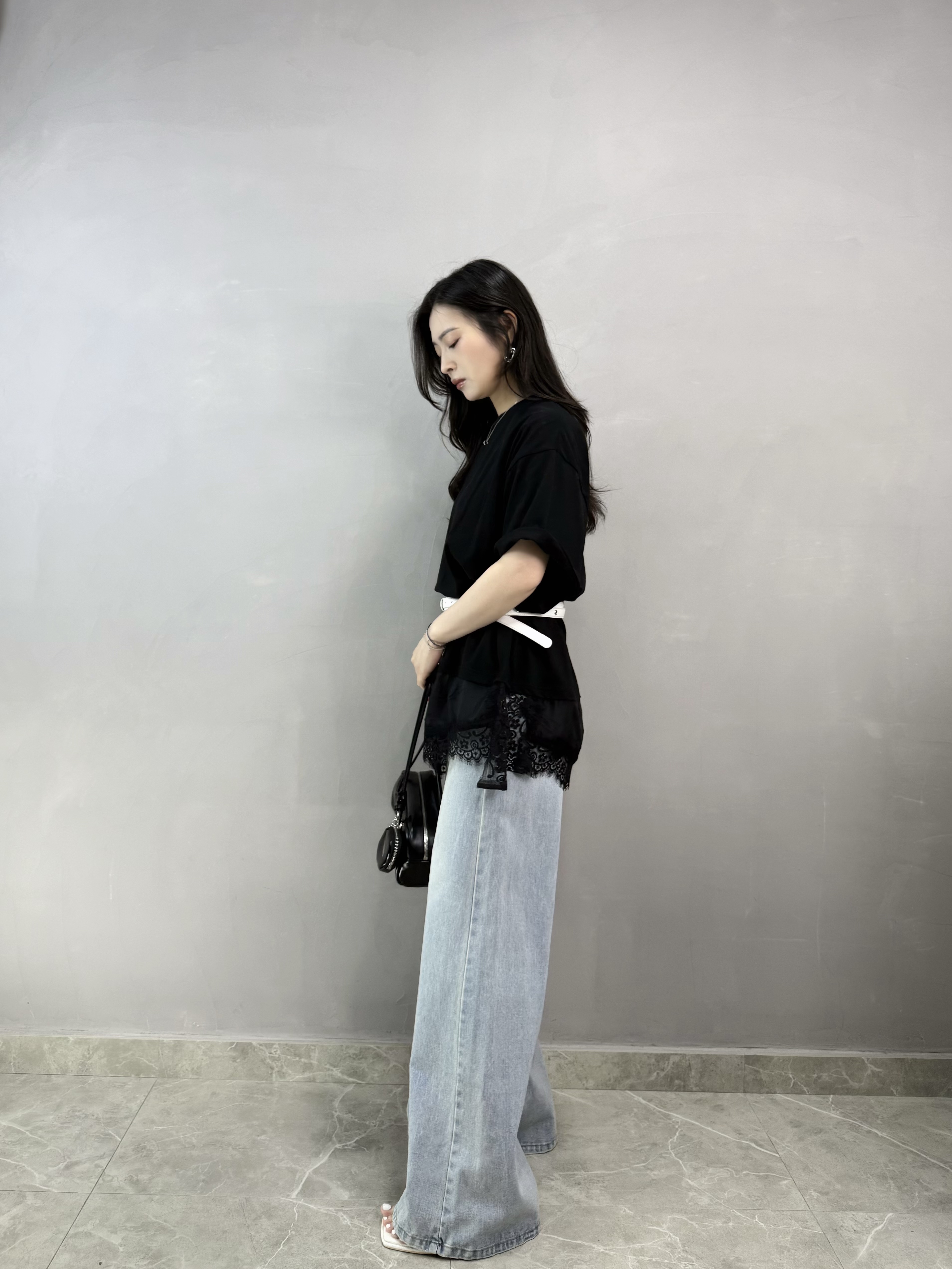 L86 拼Lace開叉Tee