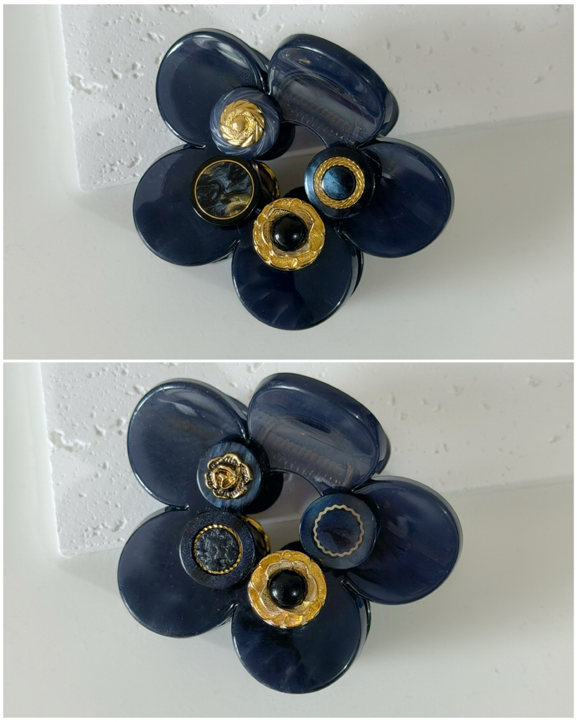 法式復古鈕扣花形鯊魚髮夾/4色 *現貨款