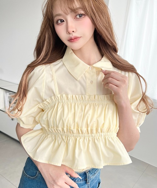 荷葉邊抹胸短袖襯衫上衣【JT036】