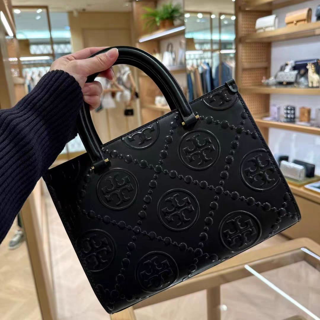 香港現貨-Tory Burch T Monogram Embossed Square ToteBlk