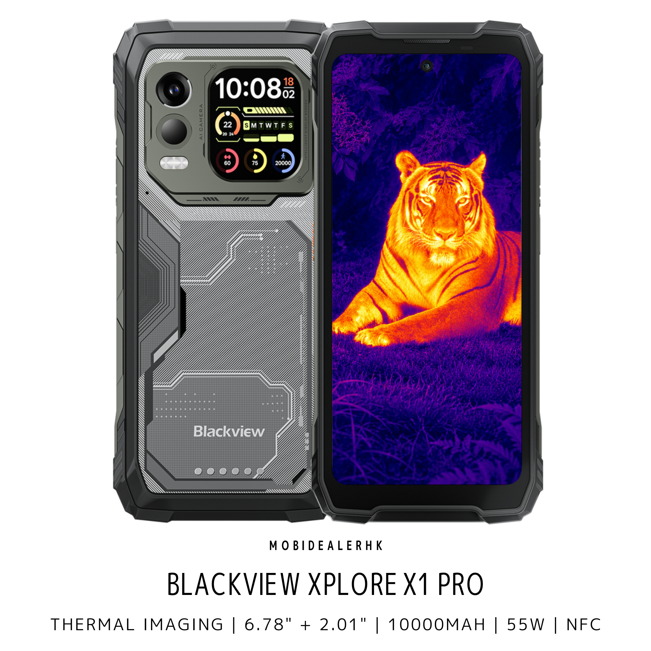 Blackview Xplore X1 Pro | 5G | 三防手機 | 熱感 | 6.78" + 2.01" | 10000mAh | 55W | 反向充電 | NFC